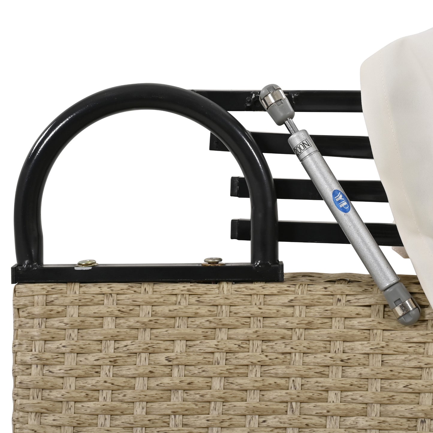 Outdoor Patio Daybed Wicker Rattan Double Daybed Round Sofa Furniture Set with Retractable Canopy, 4 Pillows for Lawn Garden Backyard Porch Pool, Beige