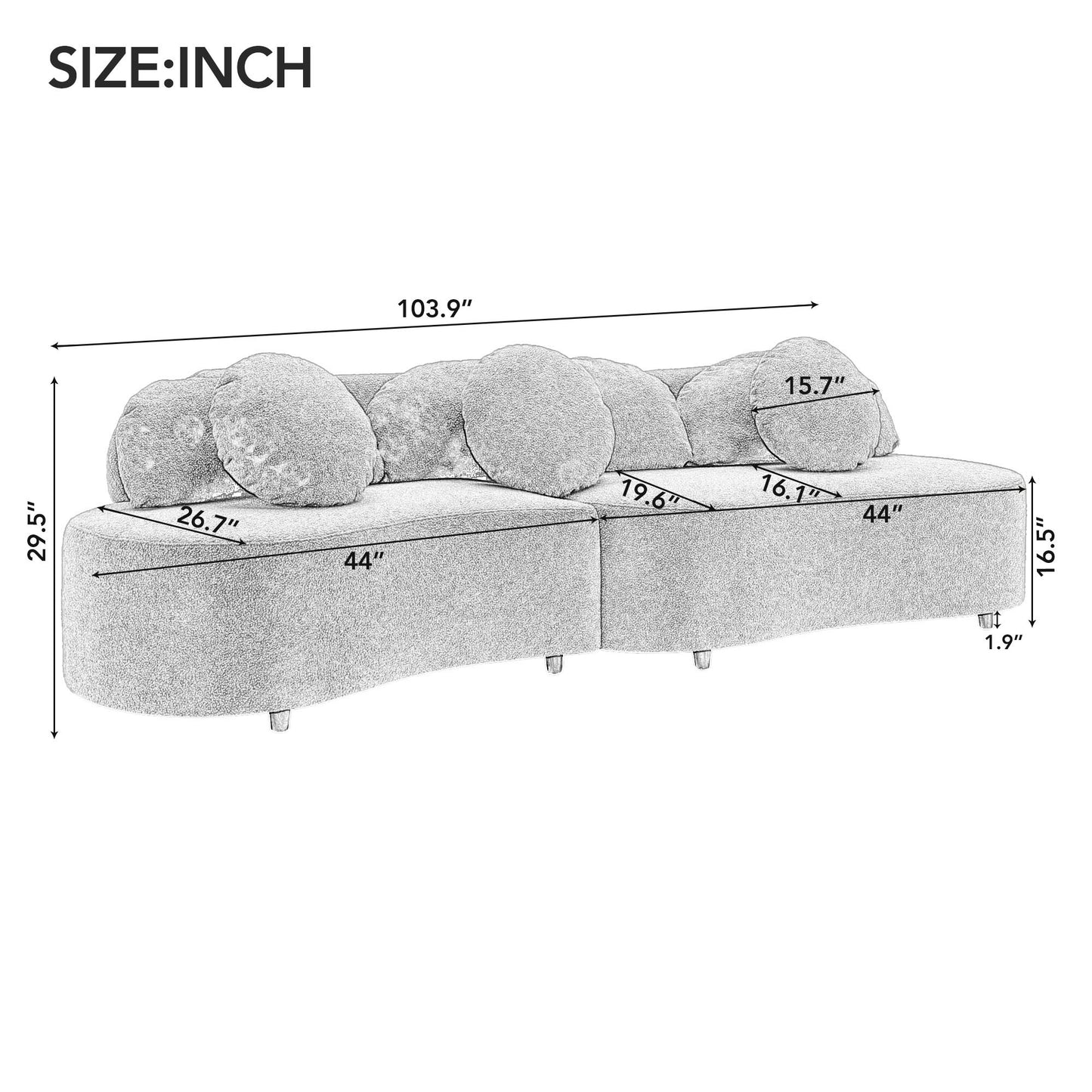 103.9" Modern Living Room Sofa Lamb Velvet Upholstered Couch Furniture for Home or Office, Beige