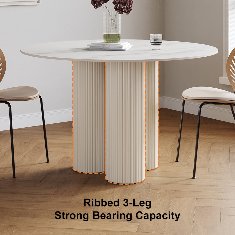 39.4" Modern Round Sintered Stone Top Dining Table 3 Legs in White