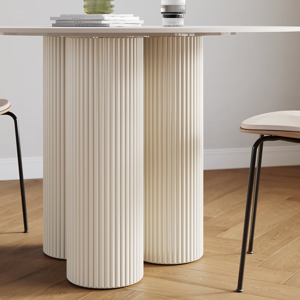 39.4" Modern Round Sintered Stone Top Dining Table 3 Legs in White