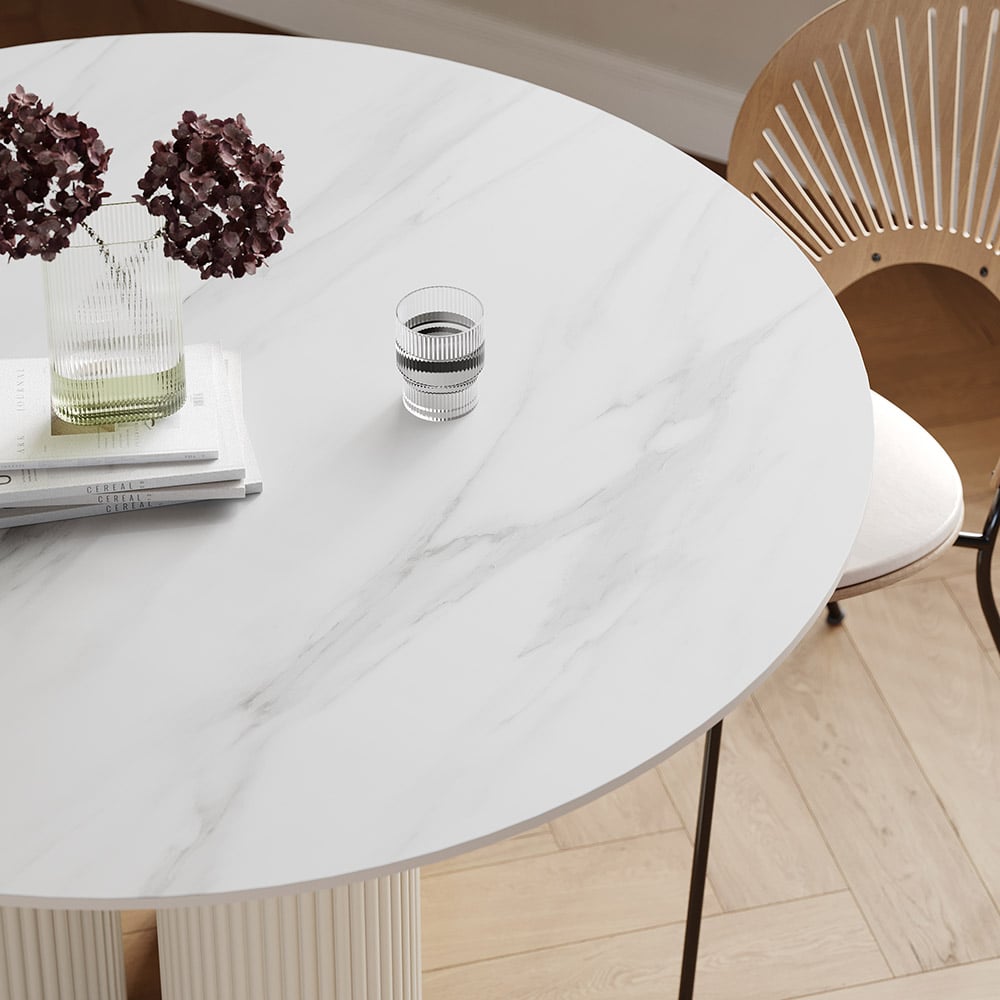 39.4" Modern Round Sintered Stone Top Dining Table 3 Legs in White