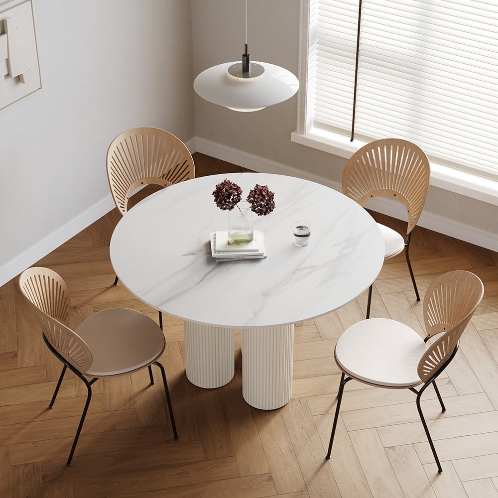 39.4" Modern Round Sintered Stone Top Dining Table 3 Legs in White