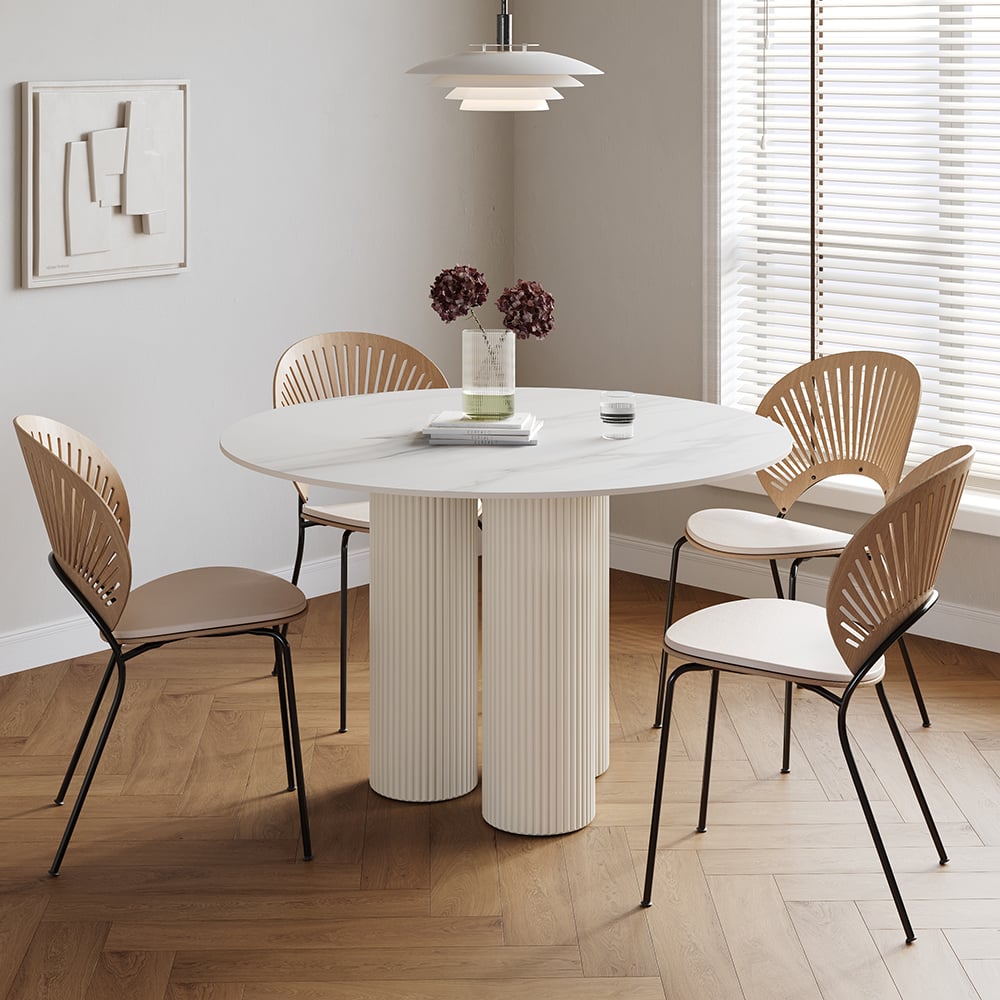39.4" Modern Round Sintered Stone Top Dining Table 3 Legs in White