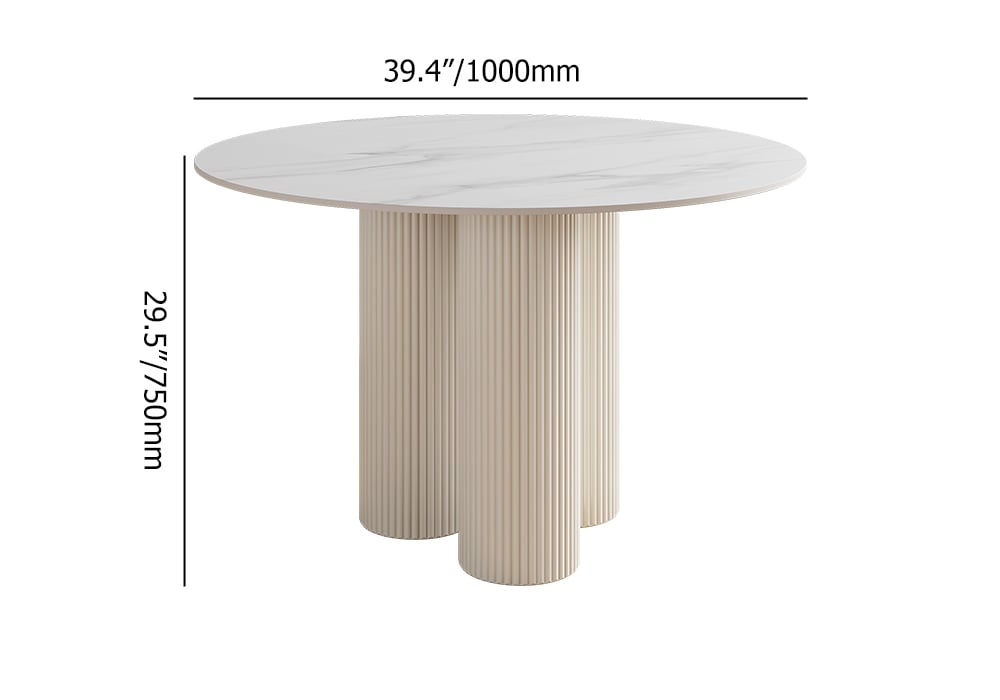 39.4" Modern Round Sintered Stone Top Dining Table 3 Legs in White