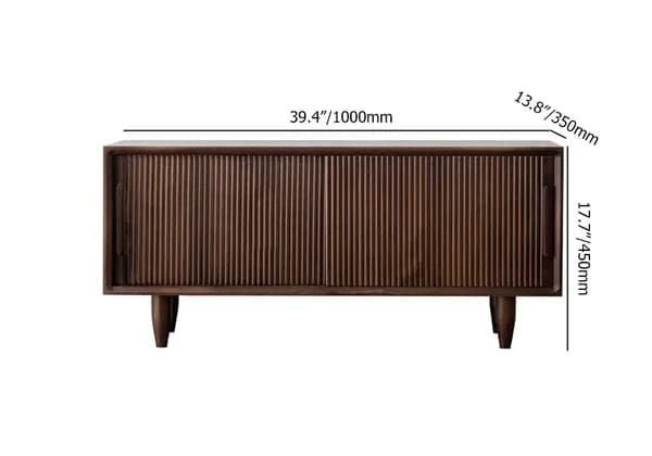 39.4 Inch Modern Storage Bench with Sliding Doors Adjustable Shelf Walnut Pine Wood