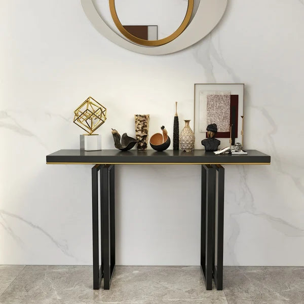 39 Inches Entry Accent Table Narrow Console Table Black Solid Wood & Metal in Small