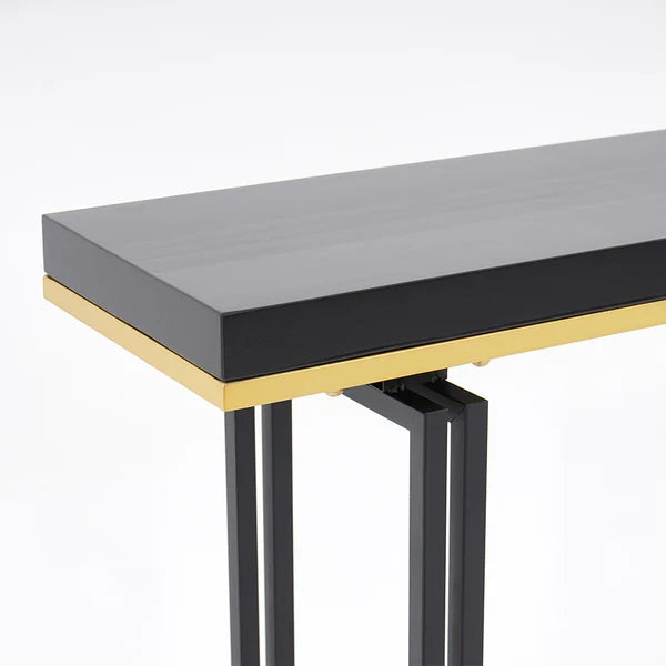 39 Inches Entry Accent Table Narrow Console Table Black Solid Wood & Metal in Small