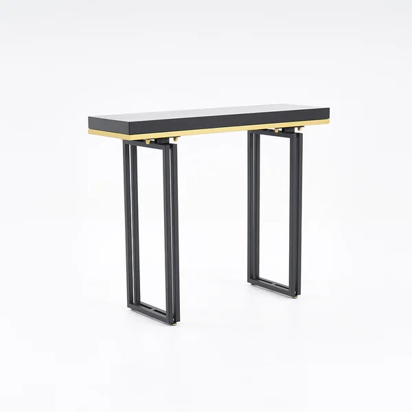 39 Inches Entry Accent Table Narrow Console Table Black Solid Wood & Metal in Small