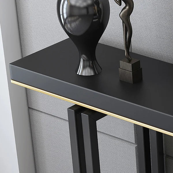 39 Inches Entry Accent Table Narrow Console Table Black Solid Wood & Metal in Small