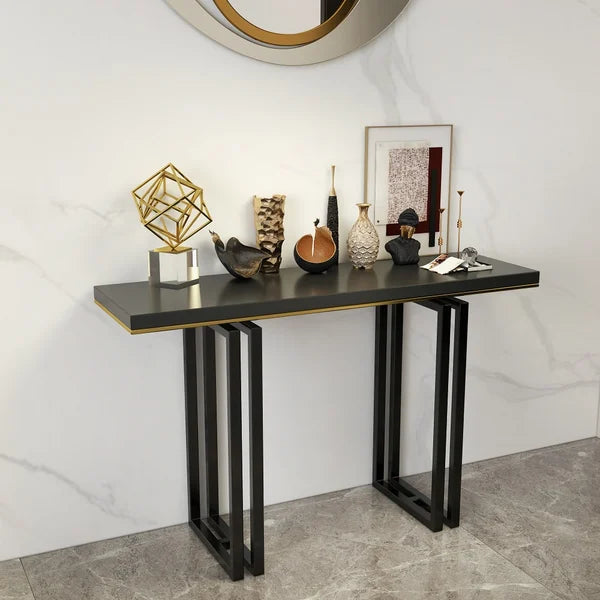 39 Inches Entry Accent Table Narrow Console Table Black Solid Wood & Metal in Small