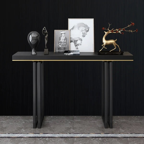39 Inches Entry Accent Table Narrow Console Table Black Solid Wood & Metal in Small