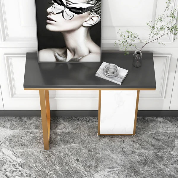 Modern Rectangular Console Table with Wooden Top Entryway Table#Black&White
