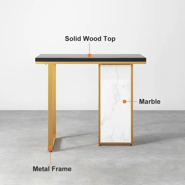 Modern Rectangular Console Table with Wooden Top Entryway Table#Black&White