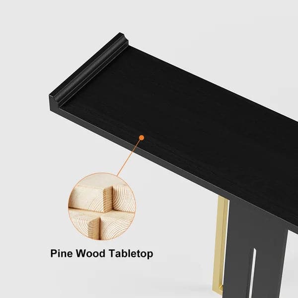 39" Narrow Console Table for Entryway Foyer Black Solid Wood & Gold Metal in Large