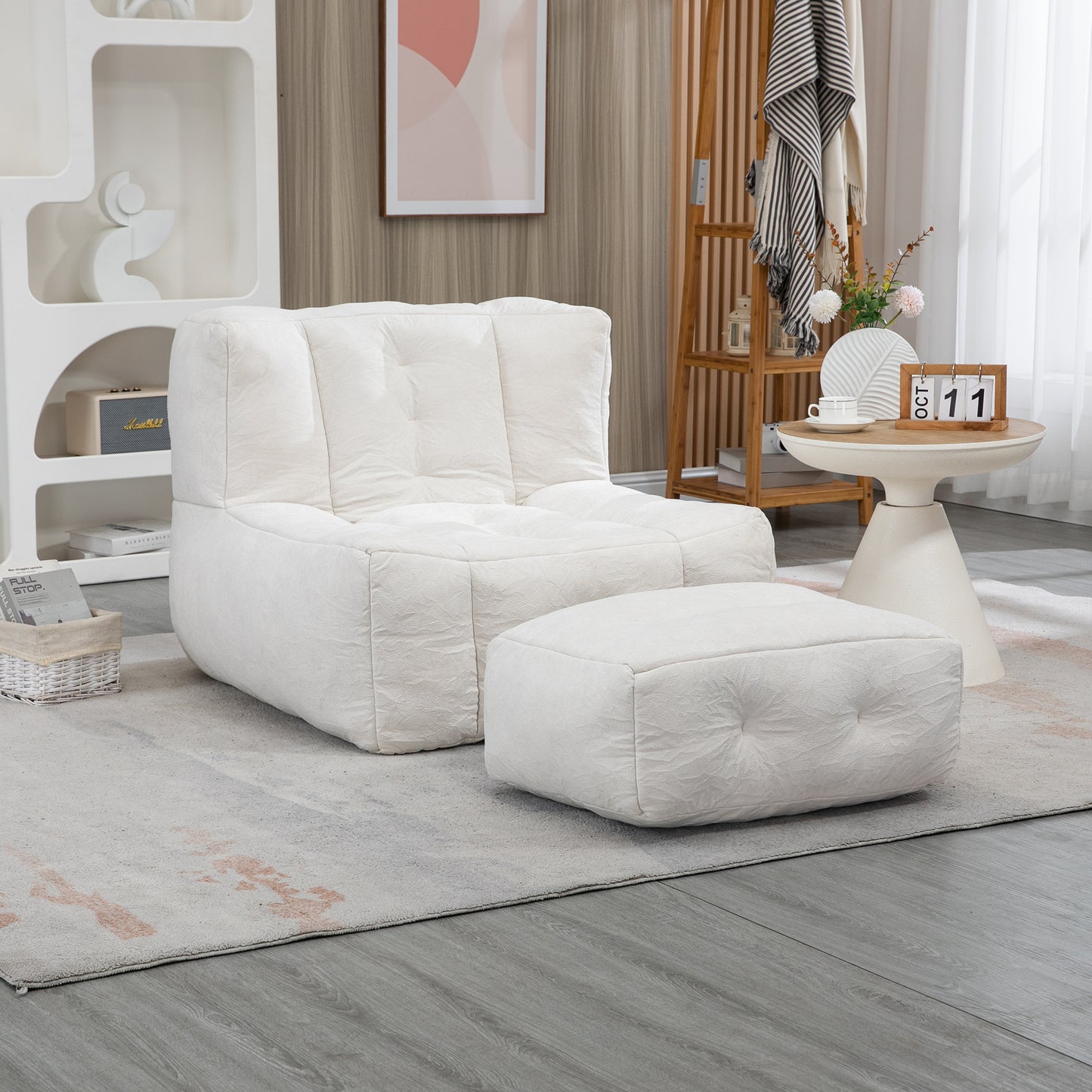 Fauteuil poire moelleux, pouf confortable pour adultes et enfants, fauteuil poire super doux avec mousse à mémoire de forme et pouf, fauteuil poire intérieur moderne pour salon, chambre à coucher, appartement
