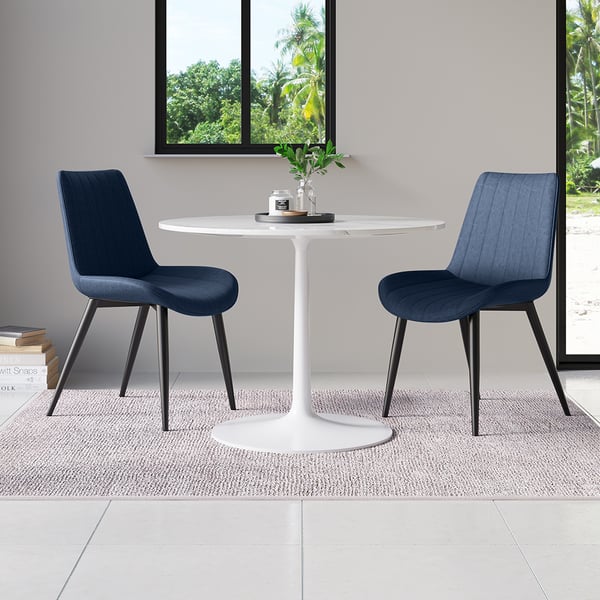 Modern Blue Dining Room Chairs PU Leather Upholstered (Set of 2)