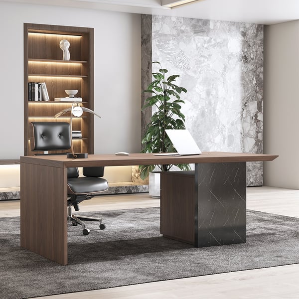 Modern Wooden Desk Walnut Home Office Desk with Filing Cabinet