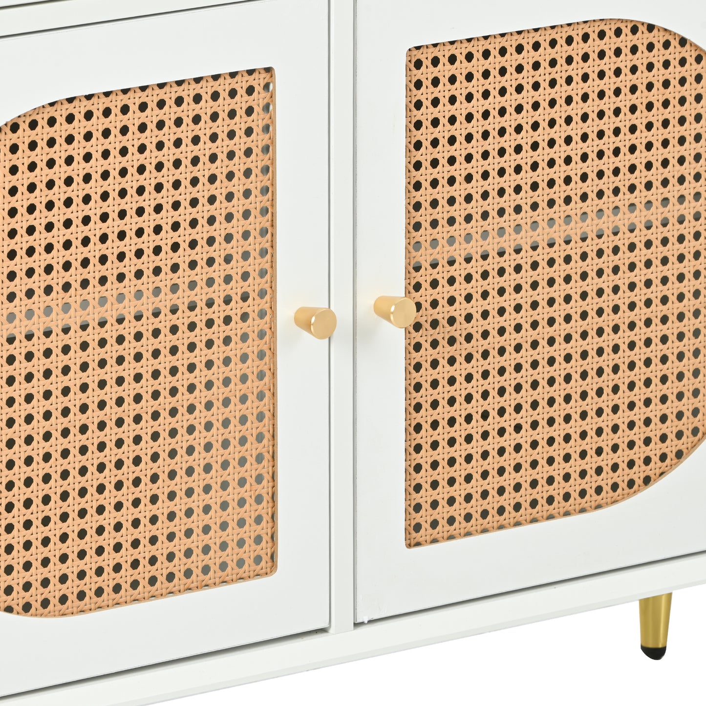 U-Can Meuble TV avec porte en rotin, table console multimédia tissée avec étagères réglables pour téléviseurs jusqu'à 65", buffet de rangement pour salon