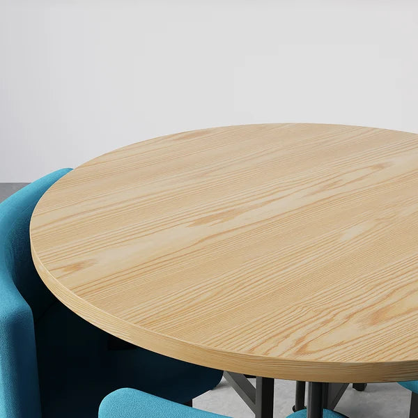 40 Inches Round Wooden 4 Person Dining Table with Blue Upholstered Chairs Set for Nook Balcony
