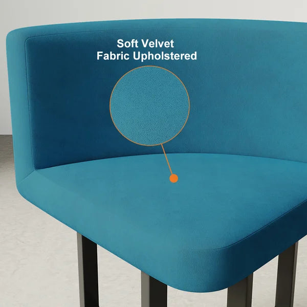 40 Inches Round Wooden 4 Person Dining Table with Blue Upholstered Chairs Set for Nook Balcony