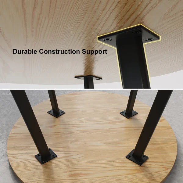 40 Inches Round Wooden 4 Person Dining Table with Blue Upholstered Chairs Set for Nook Balcony