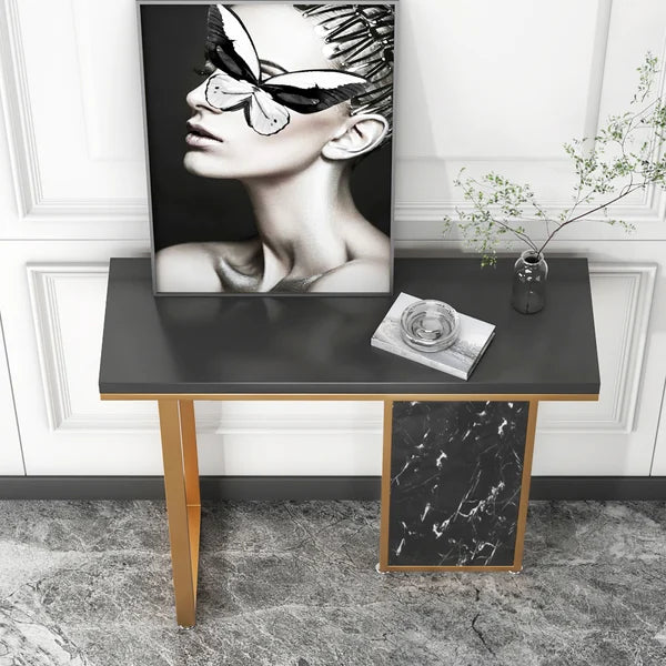 Modern Rectangular Console Table with Wooden Top Entryway Table#Black