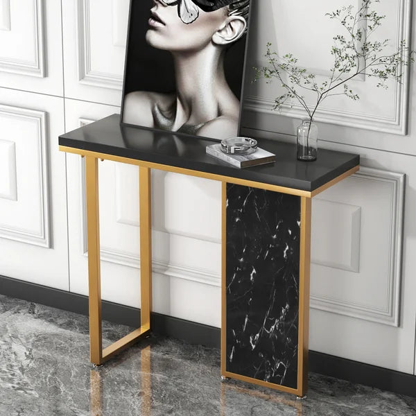 Modern Rectangular Console Table with Wooden Top Entryway Table#Black