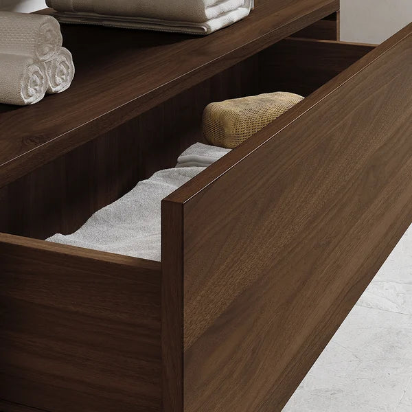 Modern Floating Bathroom Vanity Set With Single Sink White and Walnut