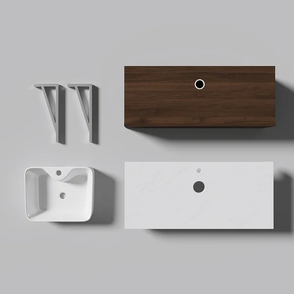 Modern Floating Bathroom Vanity Set With Single Sink White and Walnut