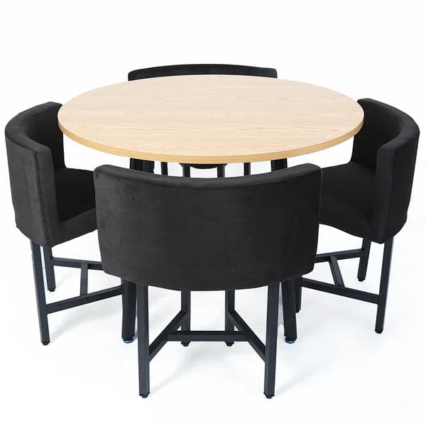 40 Inch Round Wooden Small Nesting Dining Table Set for 4 Gray Upholstered Chairs
