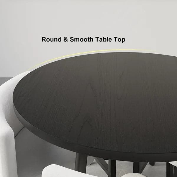 40 Inch Round Wooden Small Nesting Dining Table Set for 4 White Upholstered Chairs
