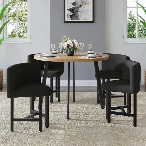 40 Inch Round Wooden Small Nesting Dining Table Set for 4 Gray Upholstered Chairs