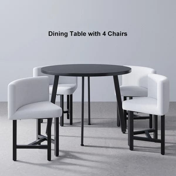 40 Inch Round Wooden Small Nesting Dining Table Set for 4 White Upholstered Chairs