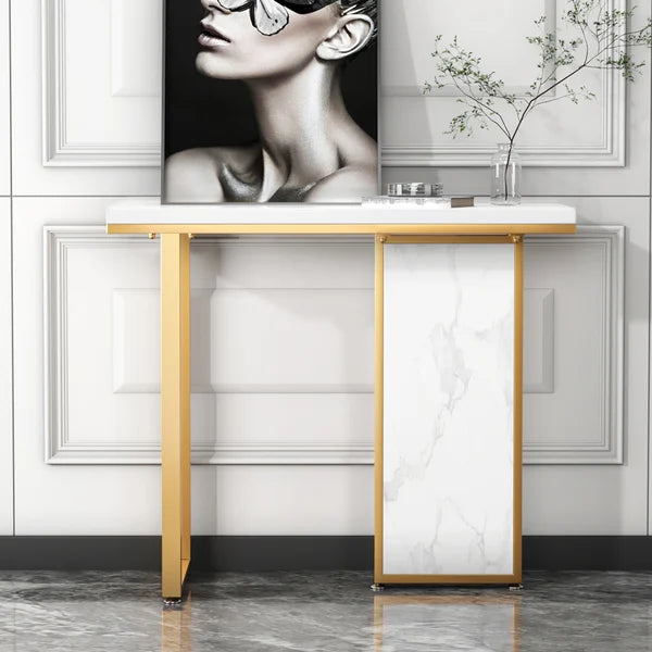 Modern Rectangular Console Table with Wooden Top Entryway Table#White