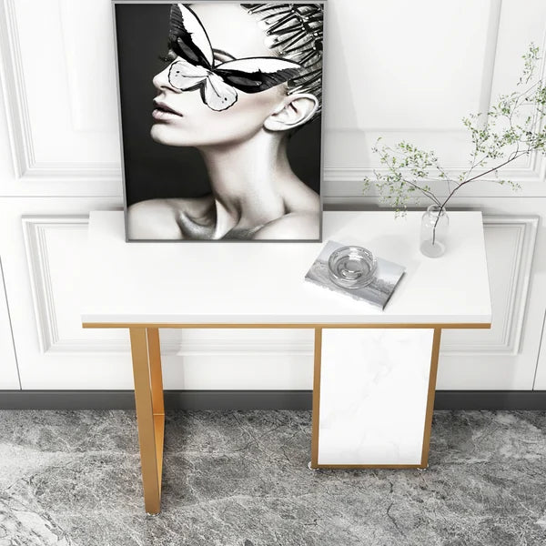 Modern Rectangular Console Table with Wooden Top Entryway Table#White