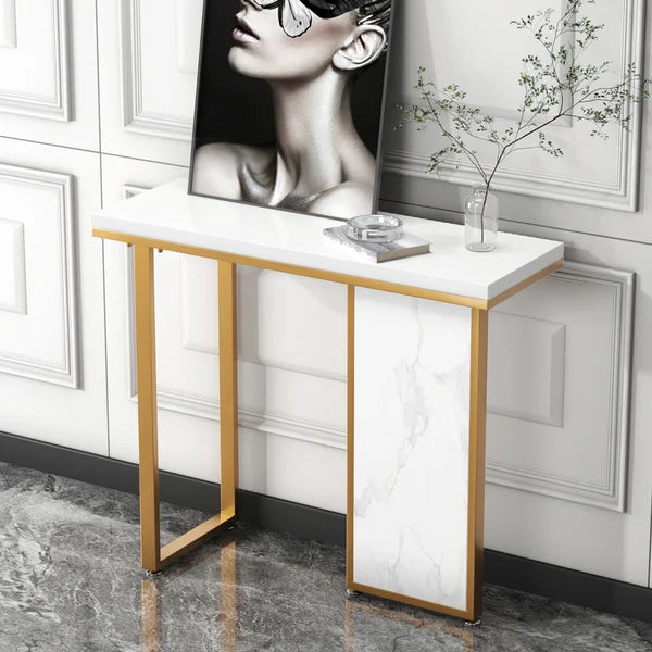Modern Rectangular Console Table with Wooden Top Entryway Table#White