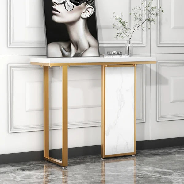 Modern Rectangular Console Table with Wooden Top Entryway Table#White