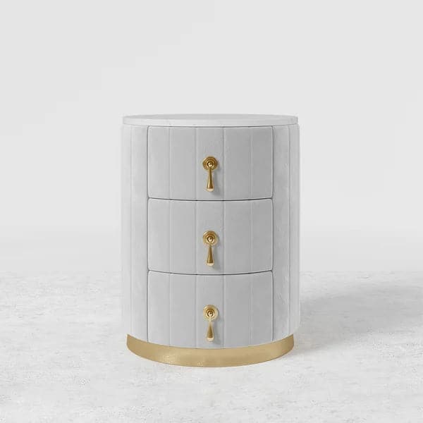 Modern Nightstand Gray Round Nightstand with 3 Drawers Nightstand with Storage