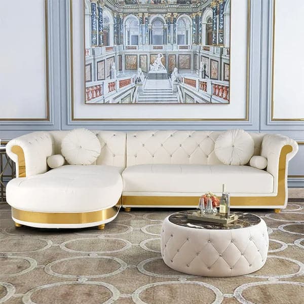 Modern L-Shaped White Corner Sectional Sofa 5-Seater Loveseat with Chaise Pillows