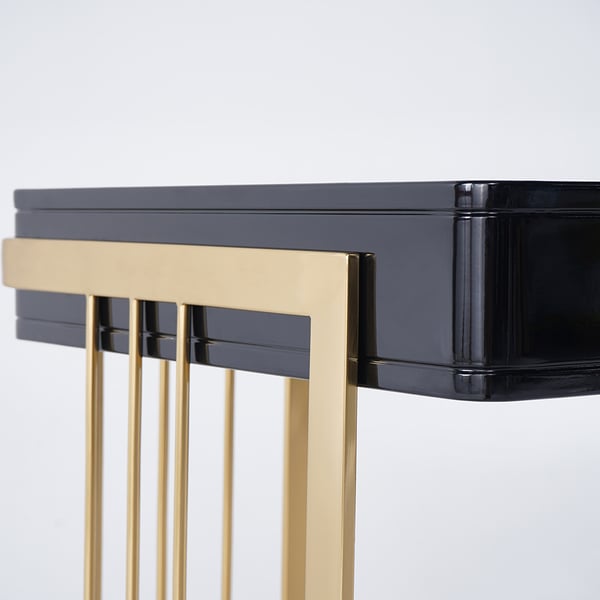 47 Inches Glossy Black Wooden Writing Office Computer Desk with Drawer Modern Gold Base