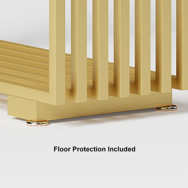 Modern White Rectangular Office Desk with Solid Wood Table Top & Gold Frame