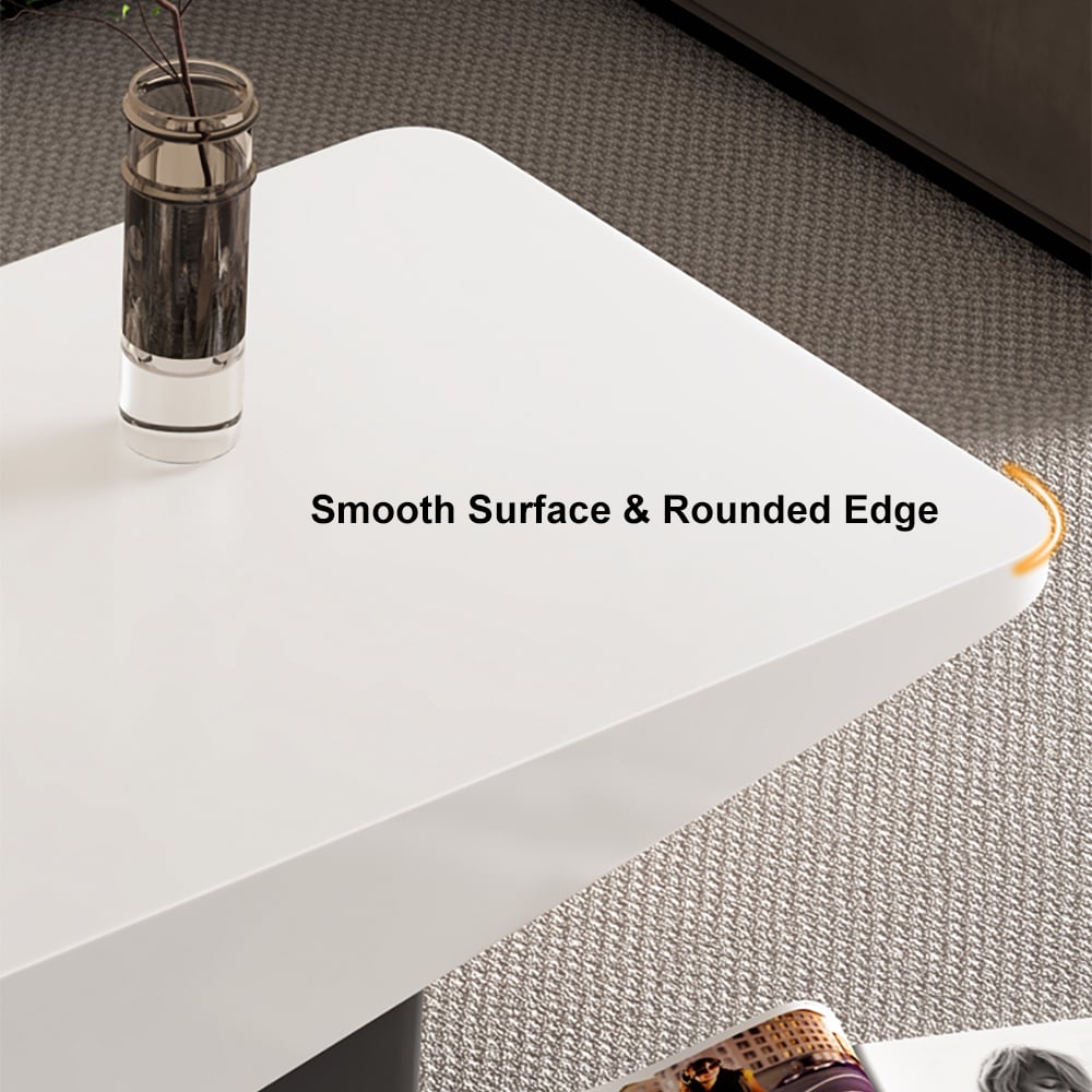 47" Block Coffee Table White Rectangular with Drawer Storage in Black