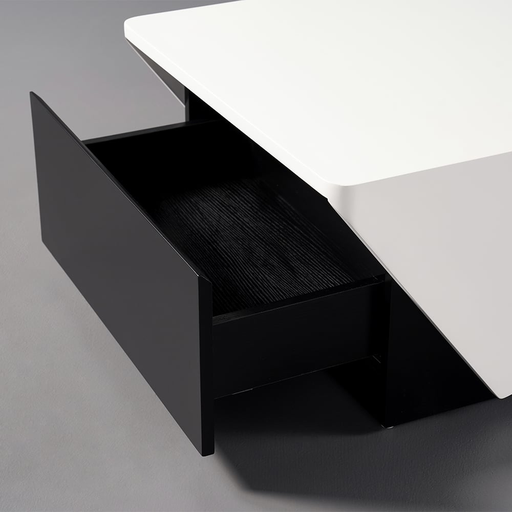 47" Block Coffee Table White Rectangular with Drawer Storage in Black