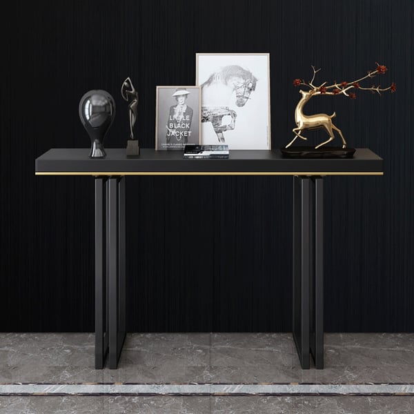 47 Inches Entry Accent Table Narrow Console Table Black Solid Wood & Metal in Large