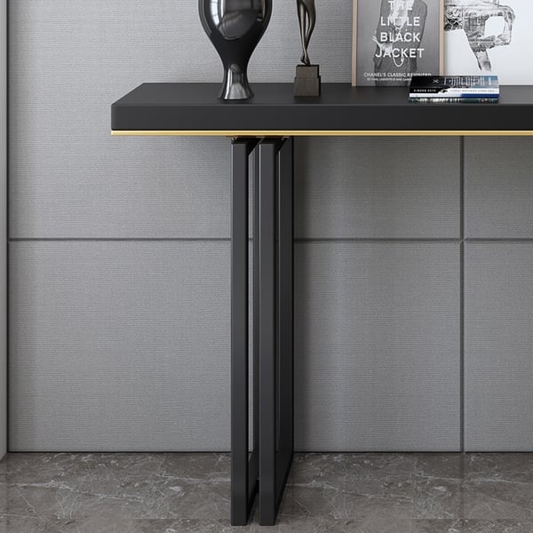 47 Inches Entry Accent Table Narrow Console Table Black Solid Wood & Metal in Large
