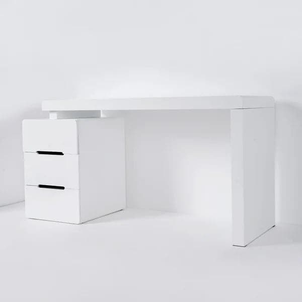 47" White 3-Drawer Writing Desk with Storage Cabinet for Office
