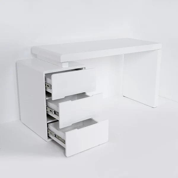 47" White 3-Drawer Writing Desk with Storage Cabinet for Office