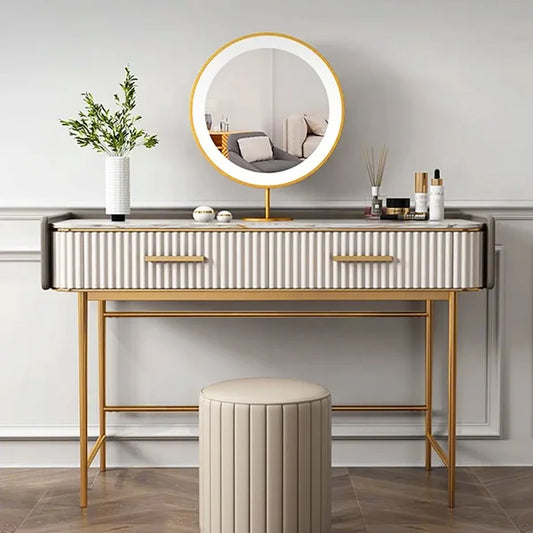 48" Modern Off White Makeup Vanity Stone Top 2-Drawer Dressing Table