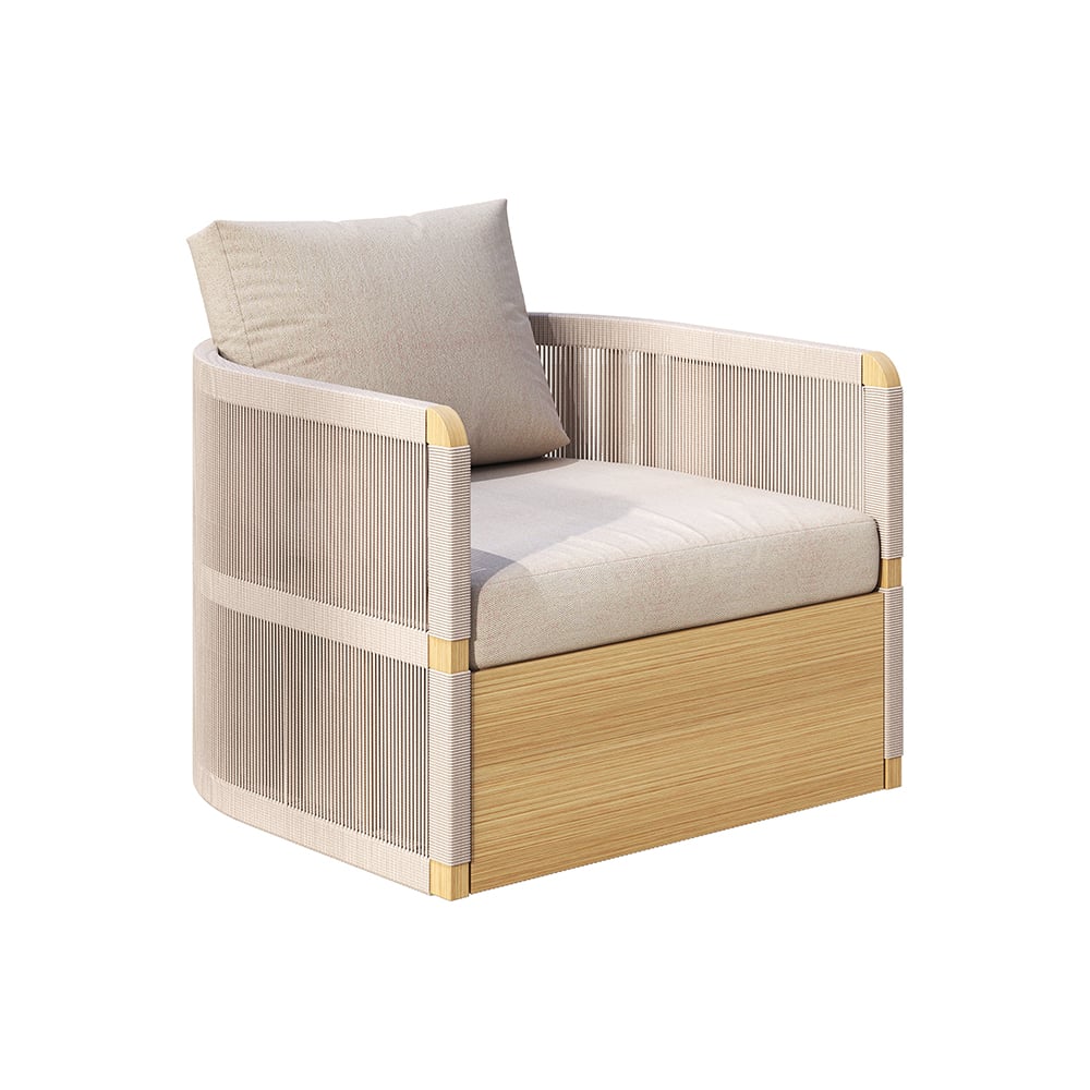 4 Pieces Modern Aluminum & Rope Outdoor Swivel Sofa Set with Coffee Table in Khaki for 6