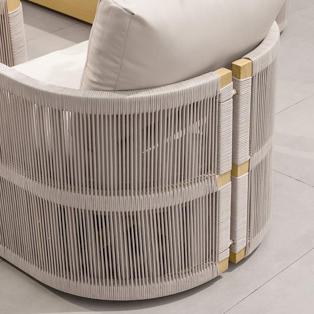 4 Pieces Modern Aluminum & Rope Outdoor Swivel Sofa Set with Coffee Table in Khaki for 6